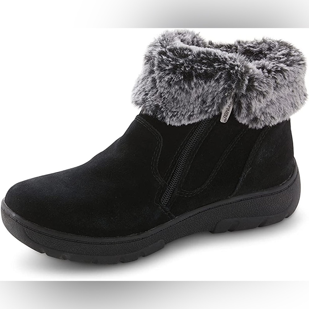 KHOMBU “Jessica” Black ankle booties with grey fur Size 9